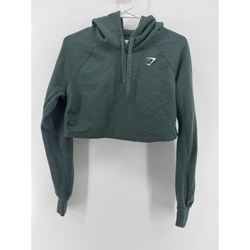 Gym Shark Green Hoodie Crop Top Women's Pullover Long Sleeve Workout Size‎ Small